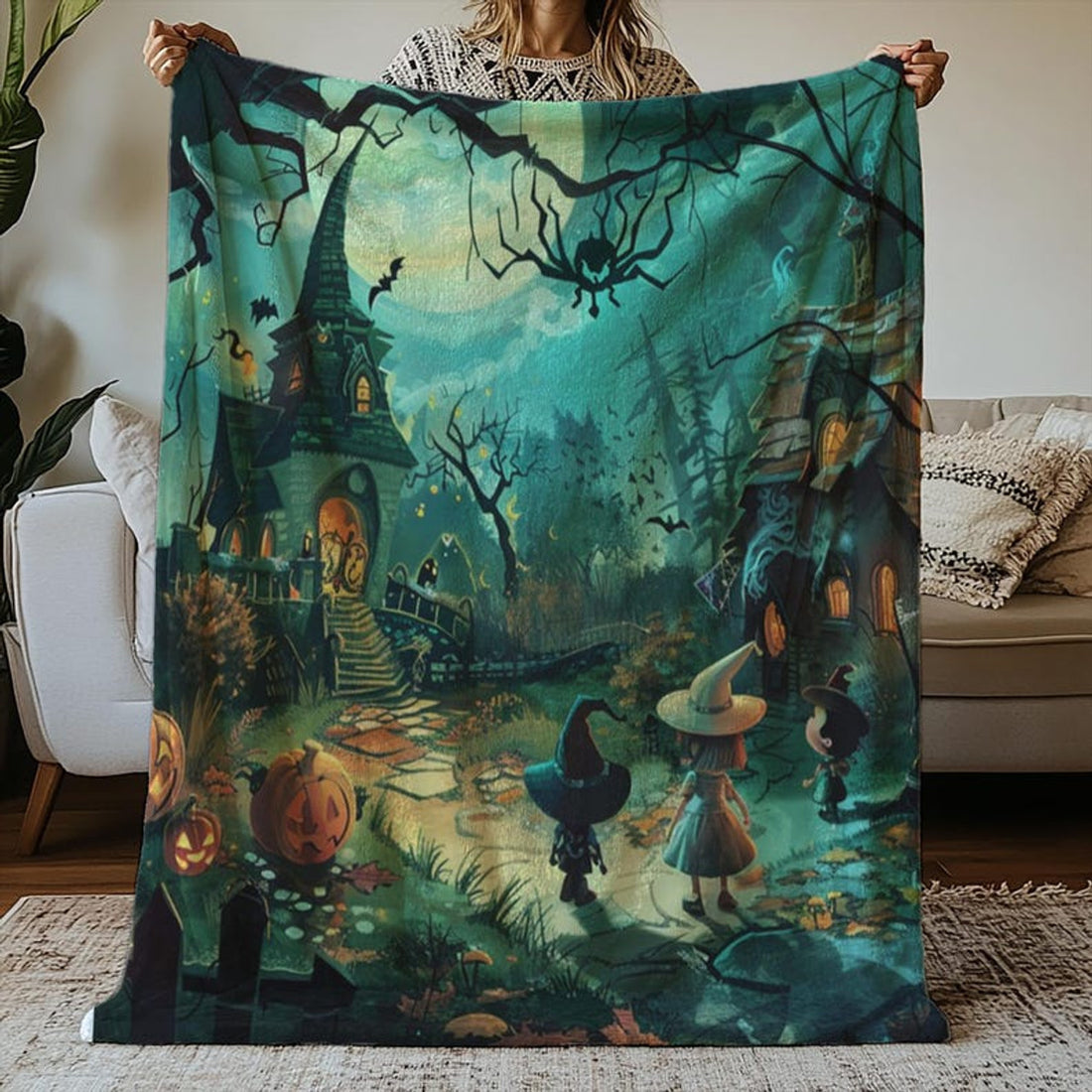 FUNSTUFFPRINT Halloween Blanket - Custom Throw Blanket for Fall Gifts - Gothic Decor for Spooky Season - Halloween Pumpkins
