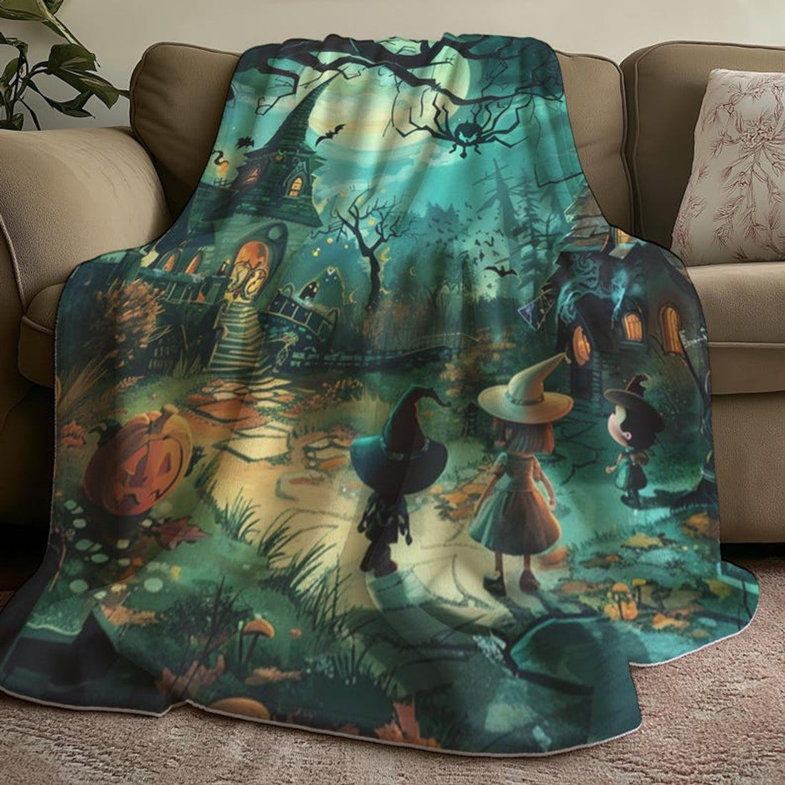 FUNSTUFFPRINT Halloween Blanket - Custom Throw Blanket for Fall Gifts - Gothic Decor for Spooky Season - Halloween Pumpkins