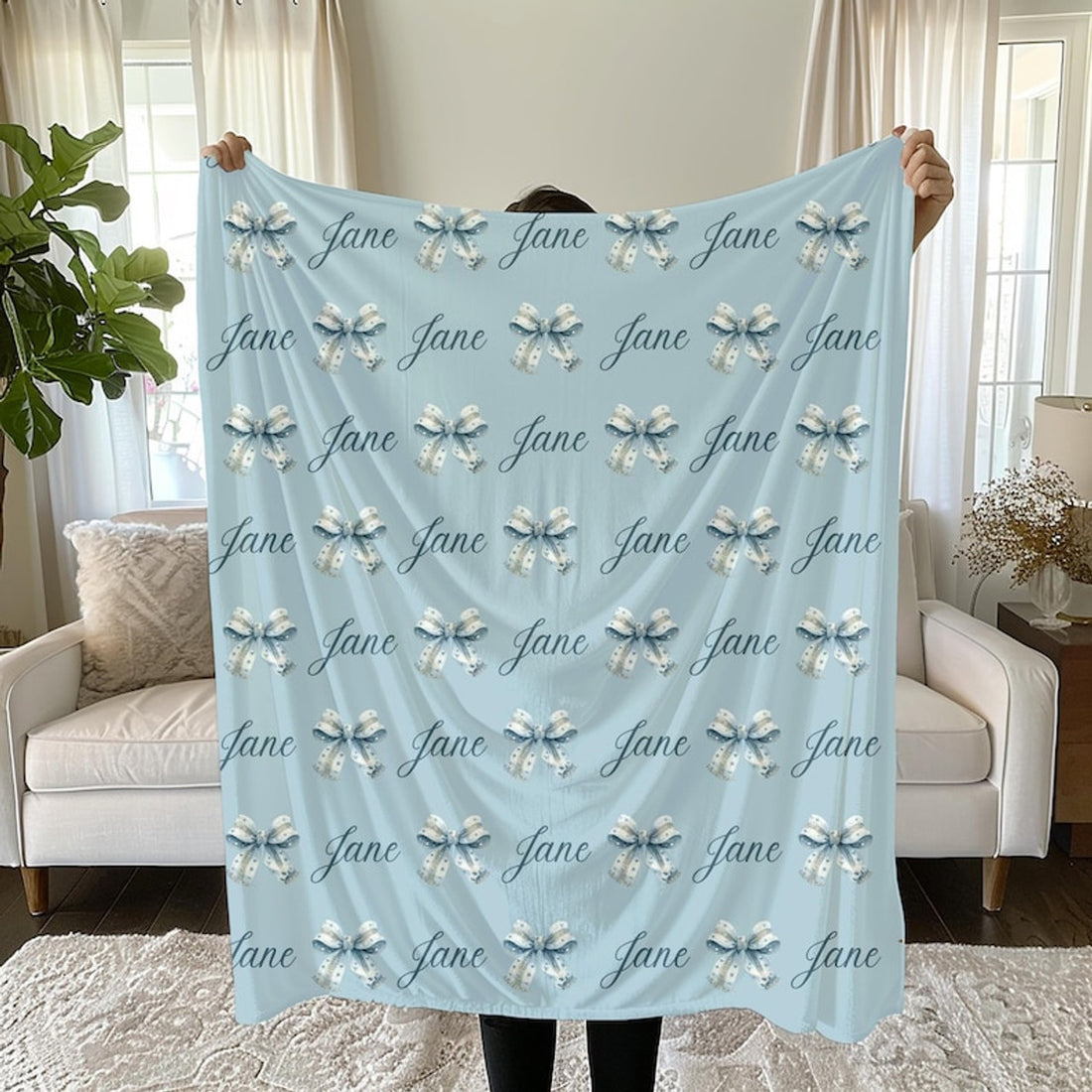 FUNSTUFFPRINT Christmas Blanket, Cute Xmas Custom Name Blanket, Secret Santa Gift, Soft Cozy Throw for Daughters, Nieces, Newborn Girl Babies