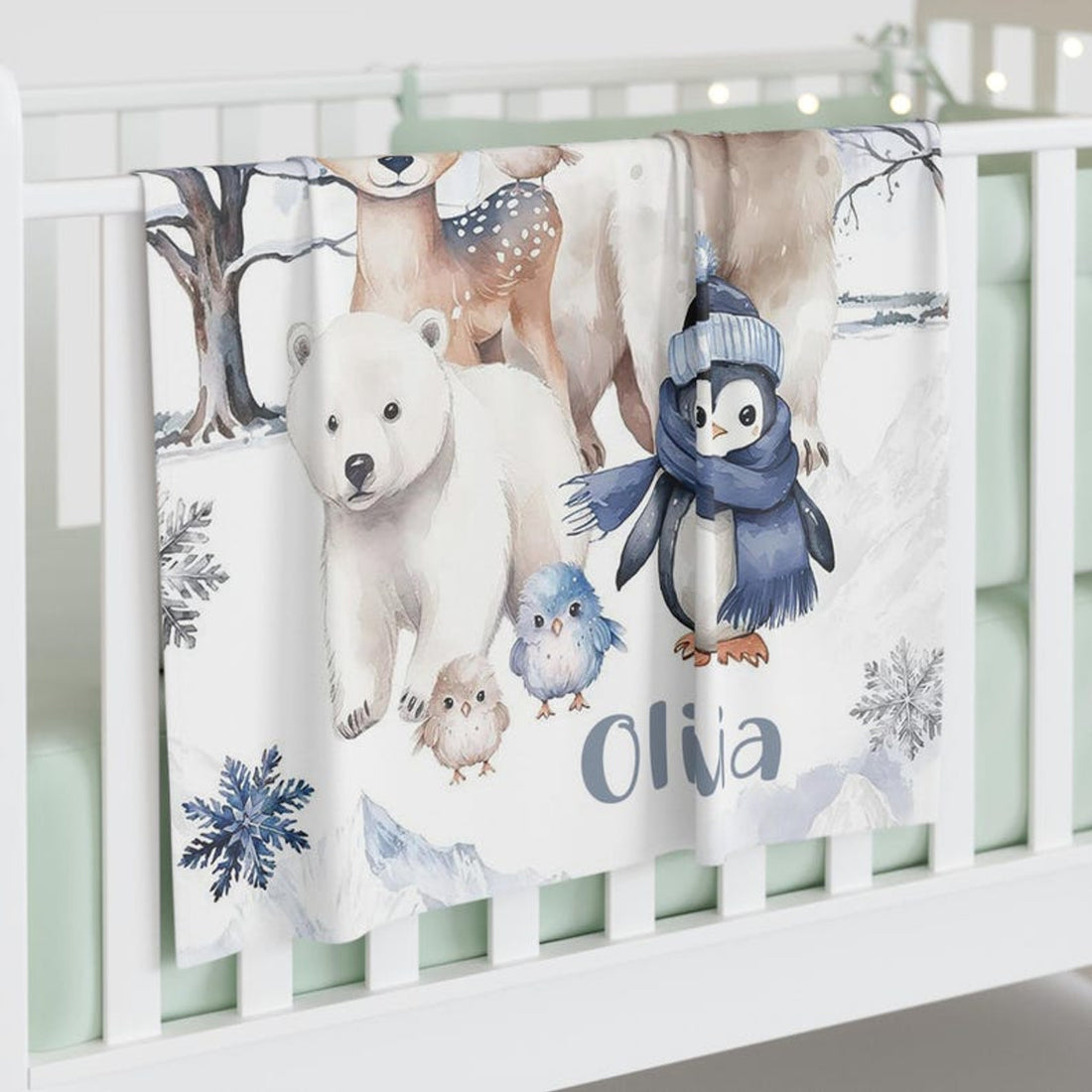 FUNSTUFFPRINT Custom  Woodland Animals Blanket Winter Holiday Christmas Gift Christmas Nursery Blanket Xmas Baby Blanket Custom Baby Shower Gift Kids Name Throw