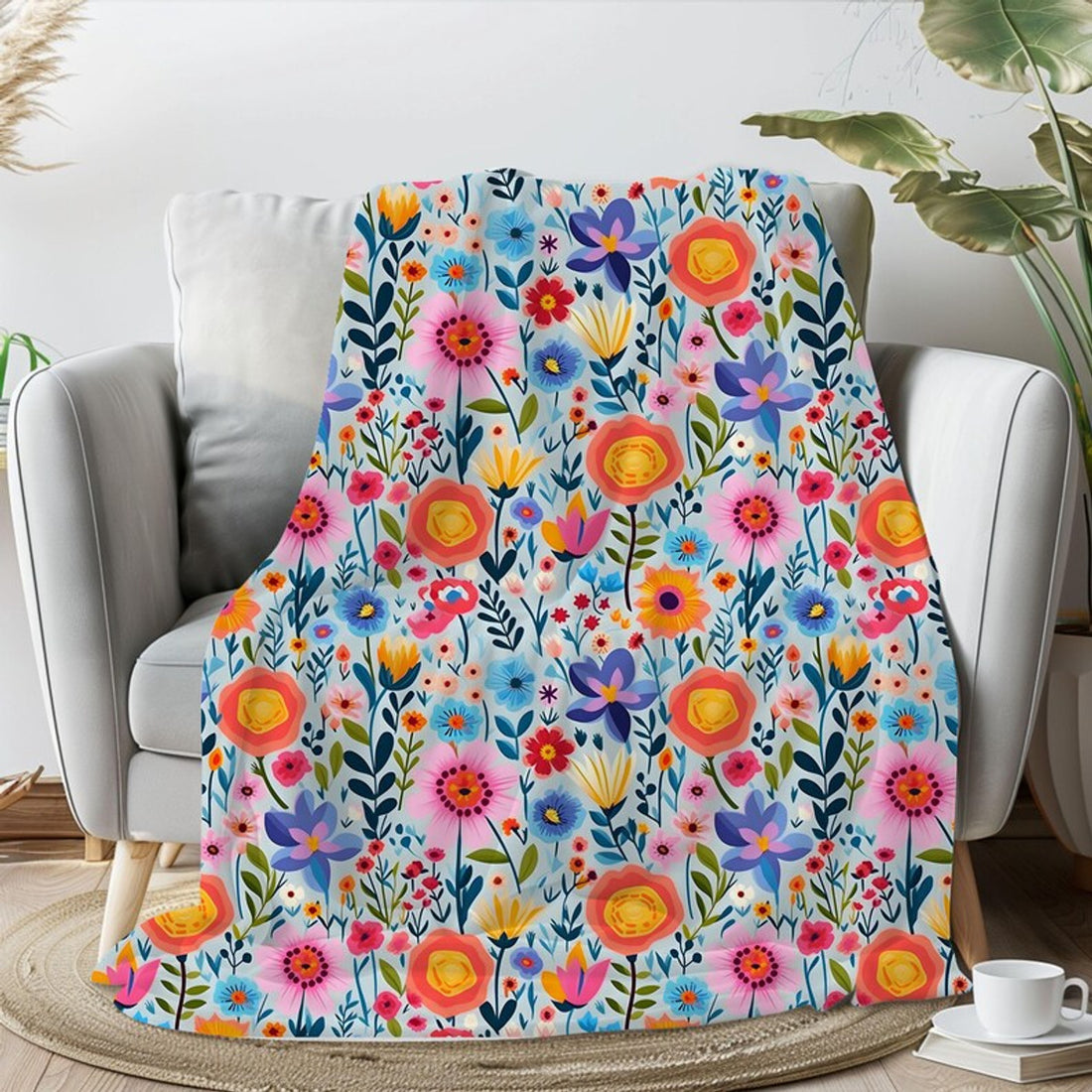 FUNSTUFFPRINT Pressed Flower Throw Blanket, Plush Throw Blanket, Cozy Christmas Gift For Mom, Housewarming Gift For First Home, Dopamine Decor, Fall Gift