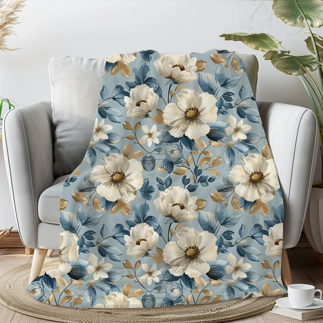 FUNSTUFFPRINT dogwood flowers throw blanket for couch, cozy home decor for apartment, christmas gift for sister, snuggle blanket, cottagecore decor