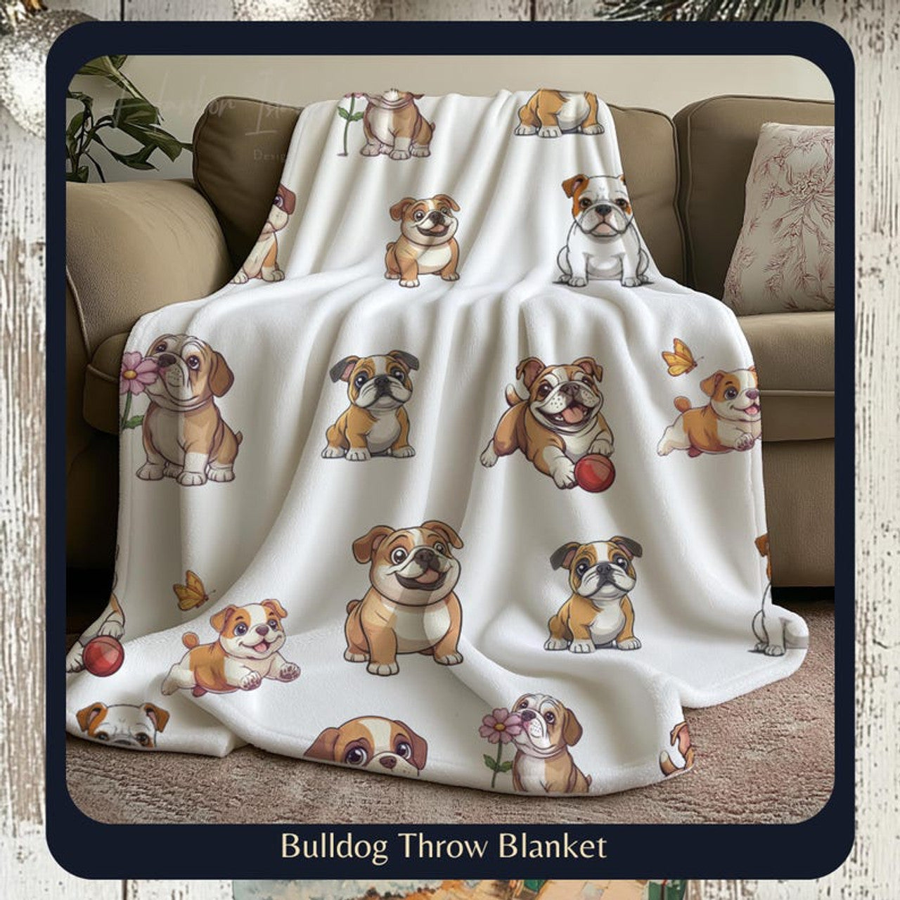 FUNSTUFFPRINT Adorable Bulldog Puppy Blanket, Cozy Pet Lovers Throw Blanket, Cute Animal Companions, Perfect Gift for Pet Owners