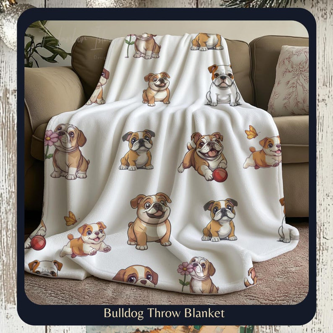 FUNSTUFFPRINT Adorable Bulldog Puppy Blanket, Cozy Pet Lovers Throw Blanket, Cute Animal Companions, Perfect Gift for Pet Owners