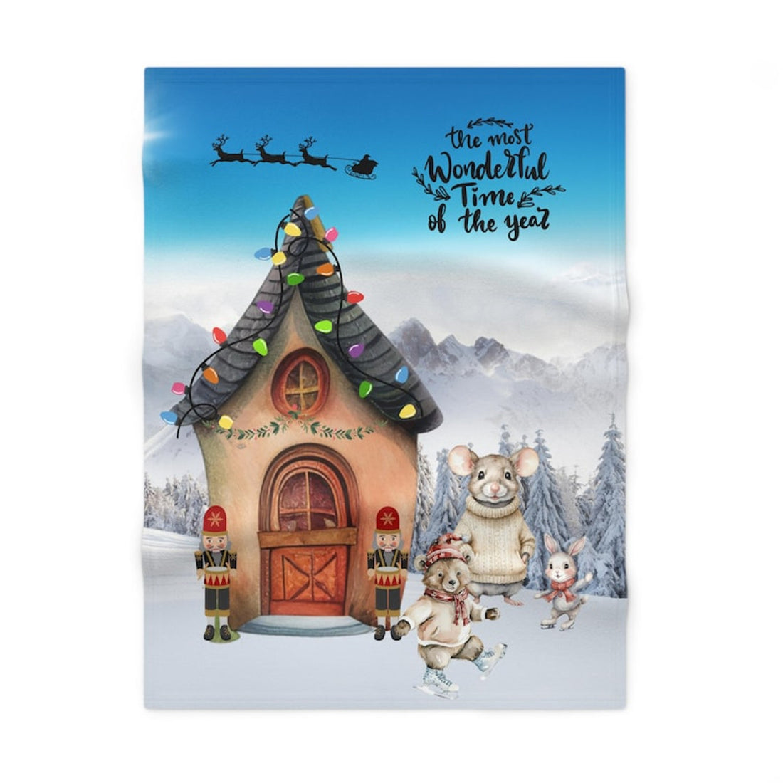 FUNSTUFFPRINT Soft Fleece Baby Blanket, Item #4125, Snowy Alps Mouse and Bear Play In Snow Blanket, Colorful and Playful for Children, Fleece Baby Blanket
