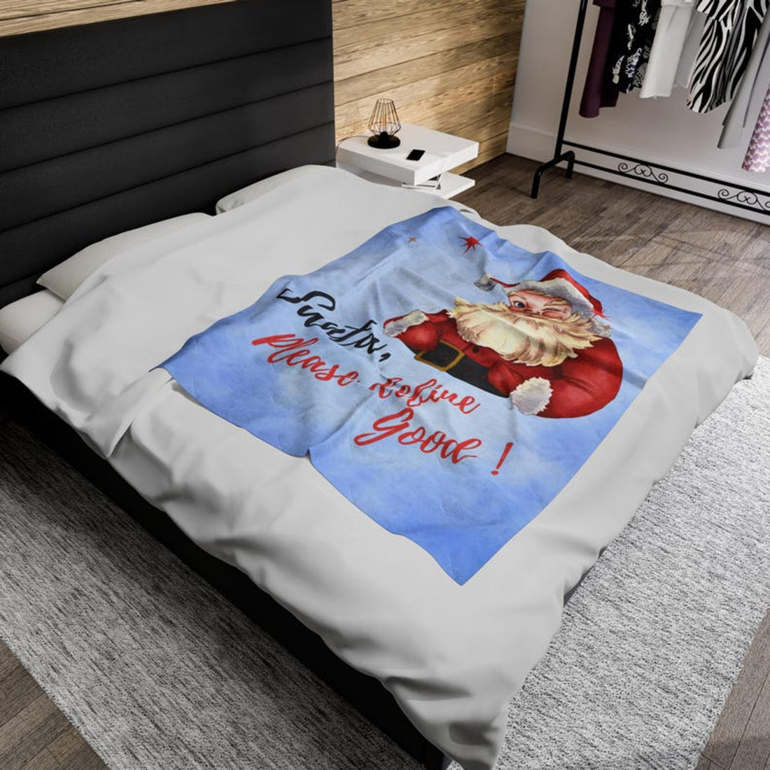 FUNSTUFFPRINT Santa Blanket, Please Define Good Velveteen Plush Blanket, Item #4126, Define Good Santa Ultra Soft Velveteen Plush Blanket, 3 Sizes
