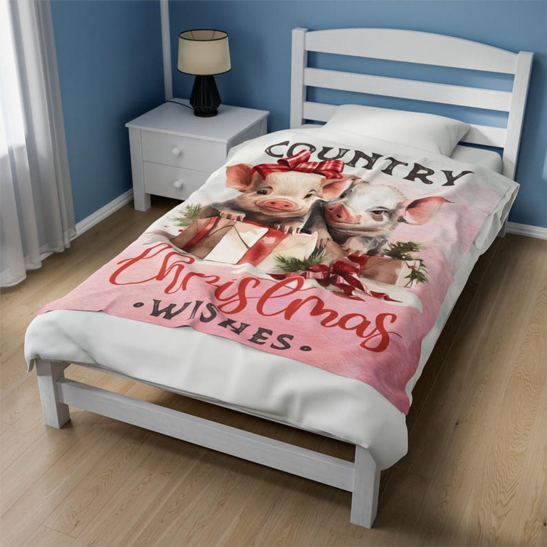 FUNSTUFFPRINT Pigs Country Christmas Velveteen Plush Blanket, Item #4127, Piglets Country Christmas Ultra Soft Velveteen Plush Blanket, 3 Sizes