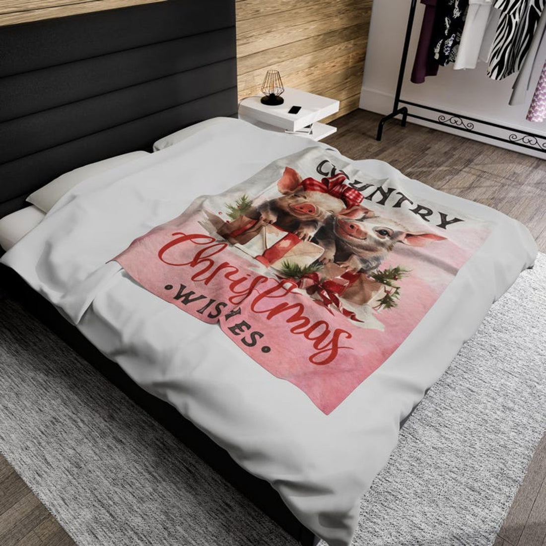FUNSTUFFPRINT Pigs Country Christmas Velveteen Plush Blanket, Item #4127, Piglets Country Christmas Ultra Soft Velveteen Plush Blanket, 3 Sizes