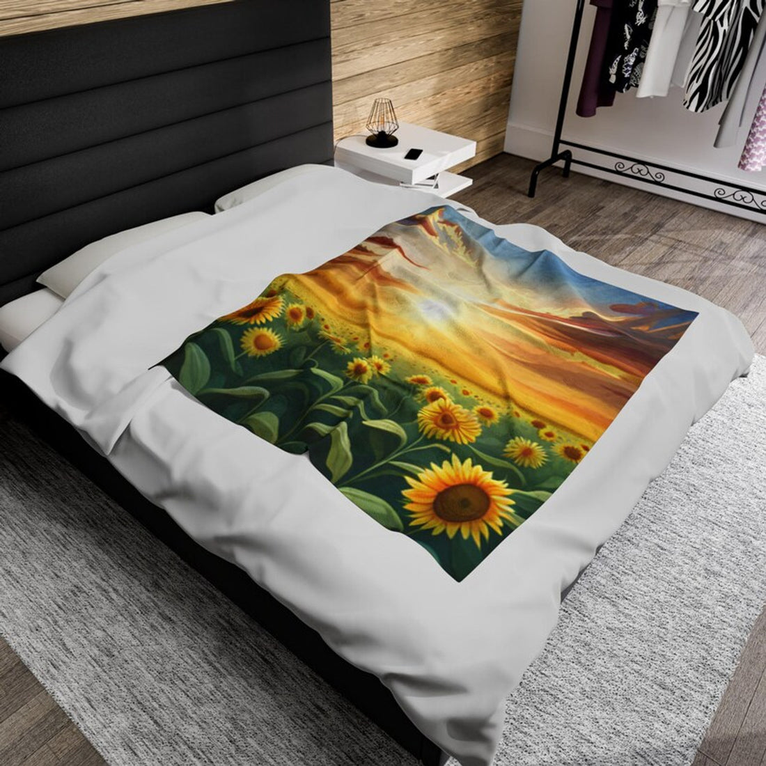 FUNSTUFFPRINT Sunflowers Velveteen Blanket, Item #4129, Ultra Soft Plush Throw for Cozy Evenings, Field of Flowers Decor, Sunflower Home Accents
