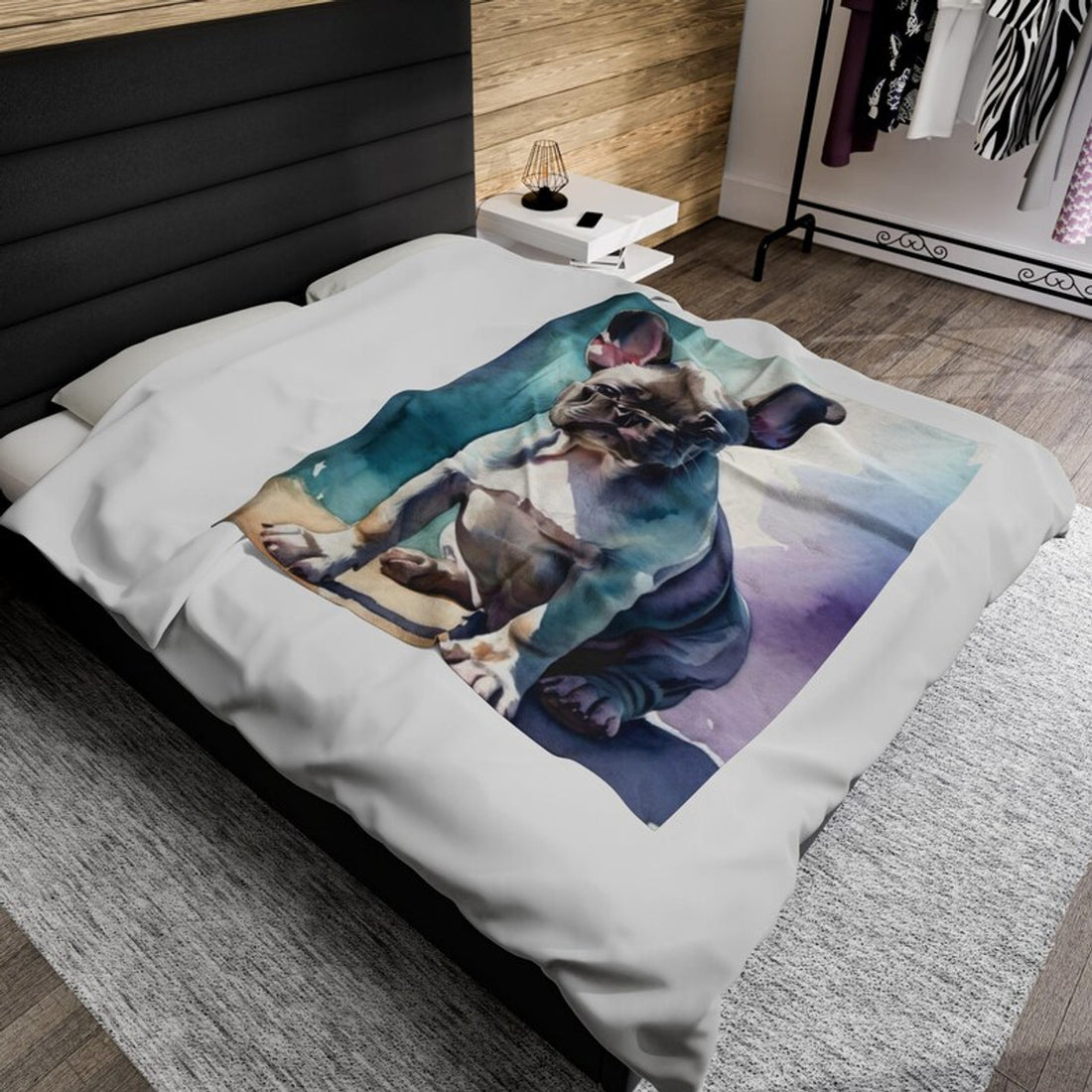 FUNSTUFFPRINT French Bulldog Velveteen Plush Blanket, Item #4131, Beautiful French Bulldog on Super Soft Blanket, Velveteen Blanket