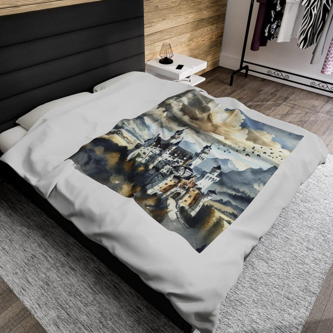 FUNSTUFFPRINT Neuschwanstein Castle, Luxurious Velveteen Plush Blanket, Item #4134, Beautiful Plush Castle Blanket