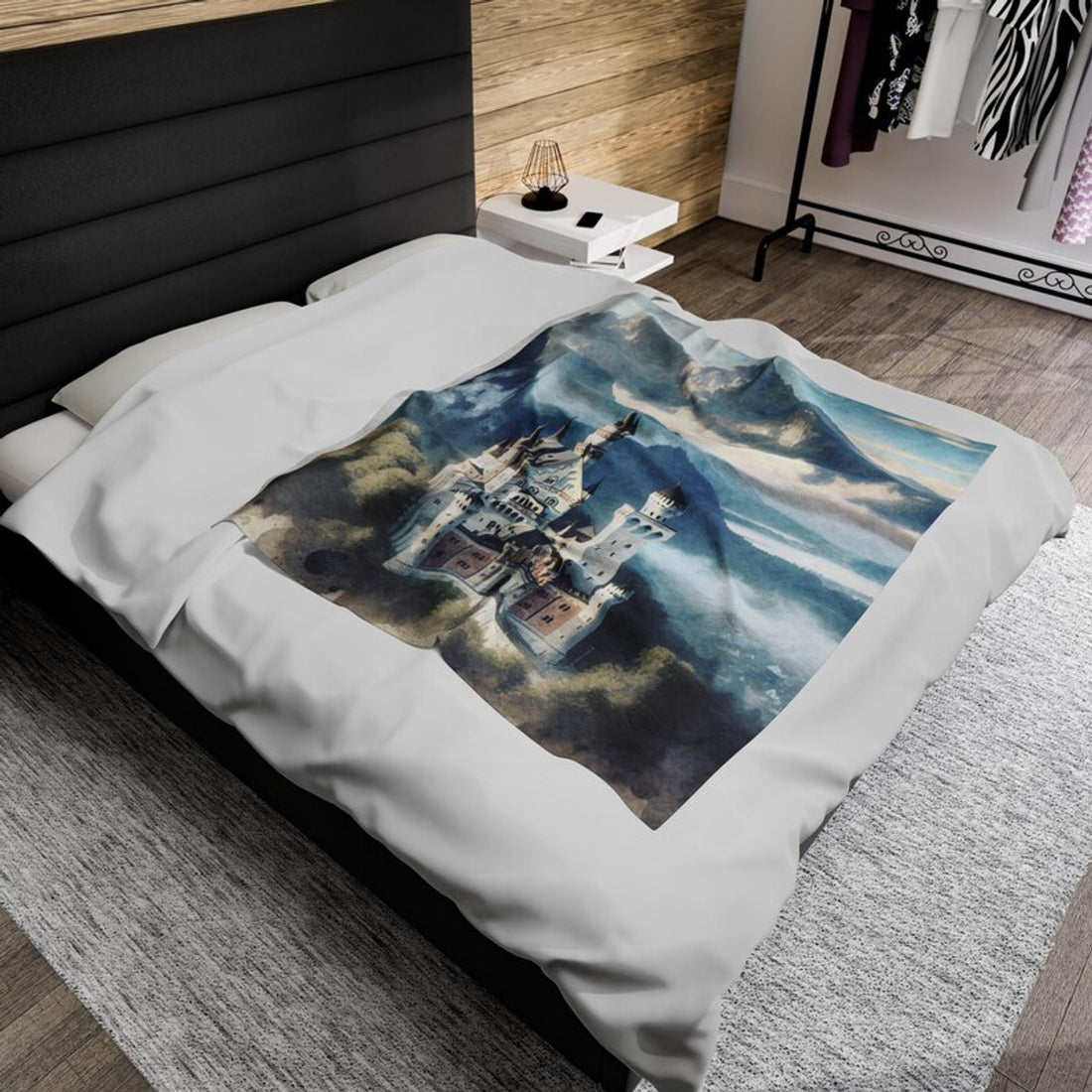 FUNSTUFFPRINT Neuschwanstein Castle Velveteen Plush Blanket, Item #4135, Beautiful Luxurious Ultra-Soft Castle Blanket