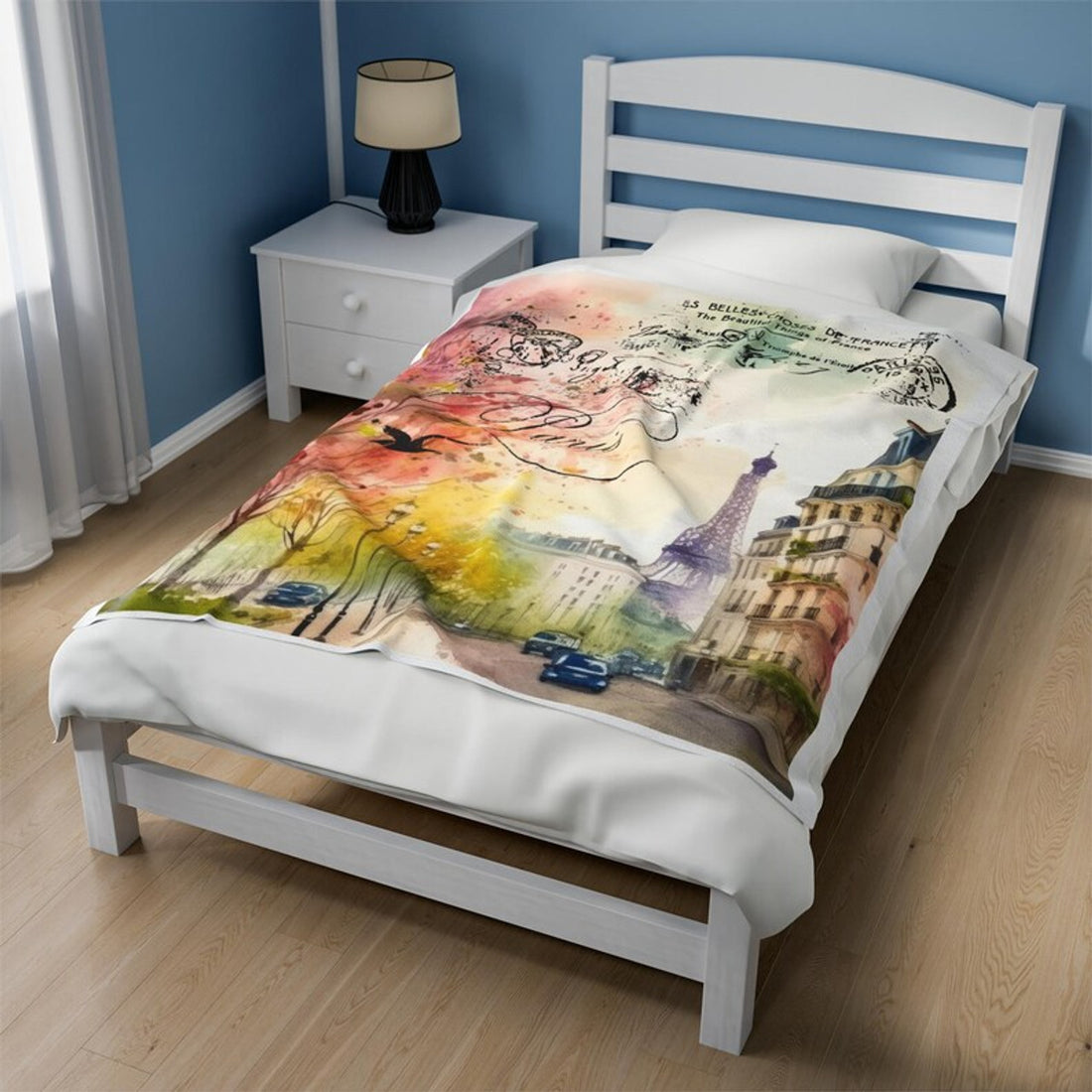 FUNSTUFFPRINT Paris Velveteen Plush Blanket, Eiffel Tower, Item #4137, Beautifully Colored Paris Neighborhood Velveteen Blanket
