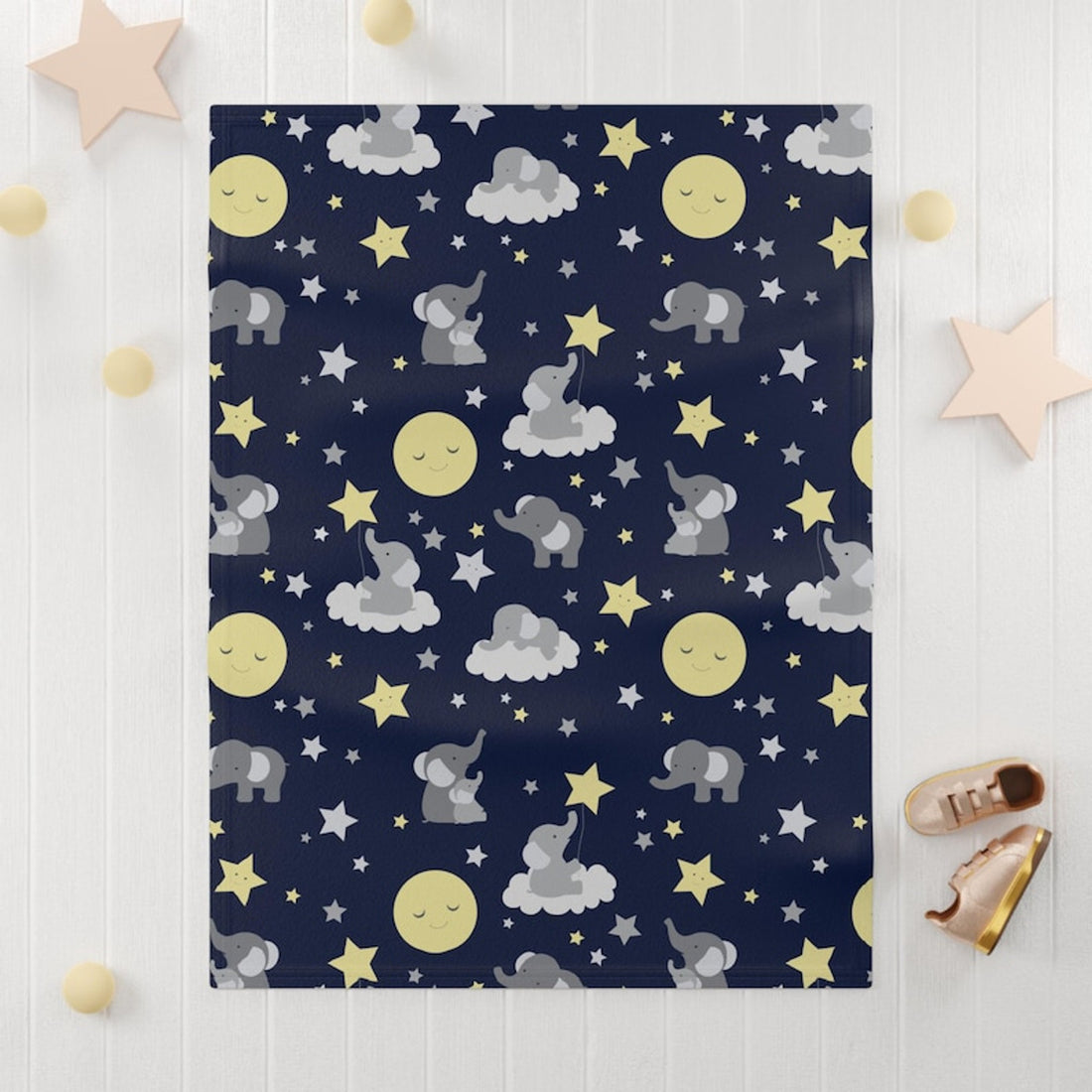FUNSTUFFPRINT moon and stars baby blanket for crib, elephant decor for nursery, cute christmas gift for new moms, baby shower gift for baby boy, swaddle