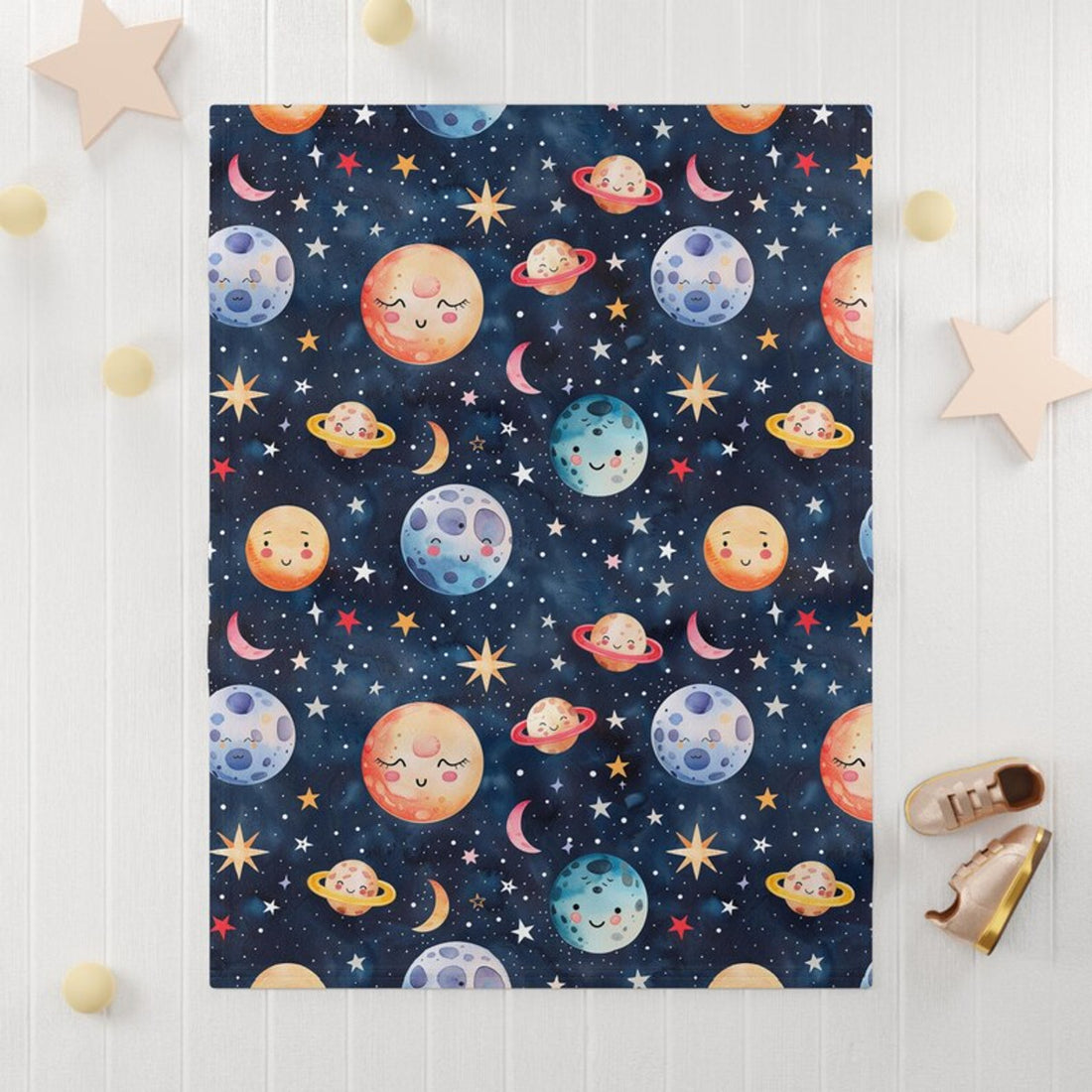 FUNSTUFFPRINT blue solar system blanket for babies, nursery decor boy, cute christmas gift for new moms, newborn photo prop, baby shower gift for baby boy