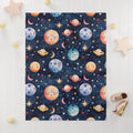 FUNSTUFFPRINT blue solar system blanket for babies, nursery decor boy, cute christmas gift for new moms, newborn photo prop, baby shower gift for baby boy