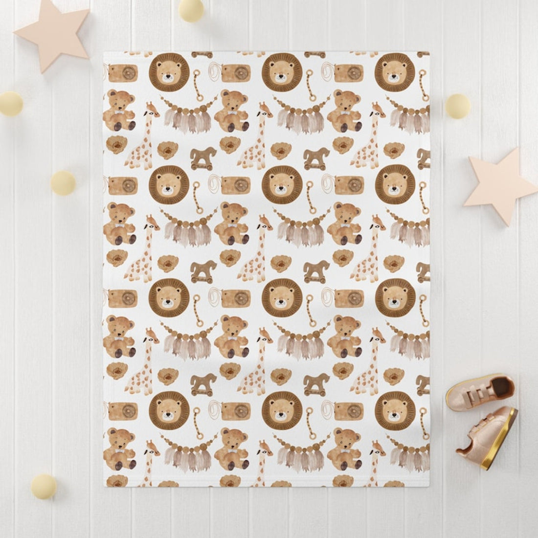FUNSTUFFPRINT boho fleece blanket for baby, safari animal nursery decor, cute christmas gift for new mom, baby shower gift for boy, newborn photo prop