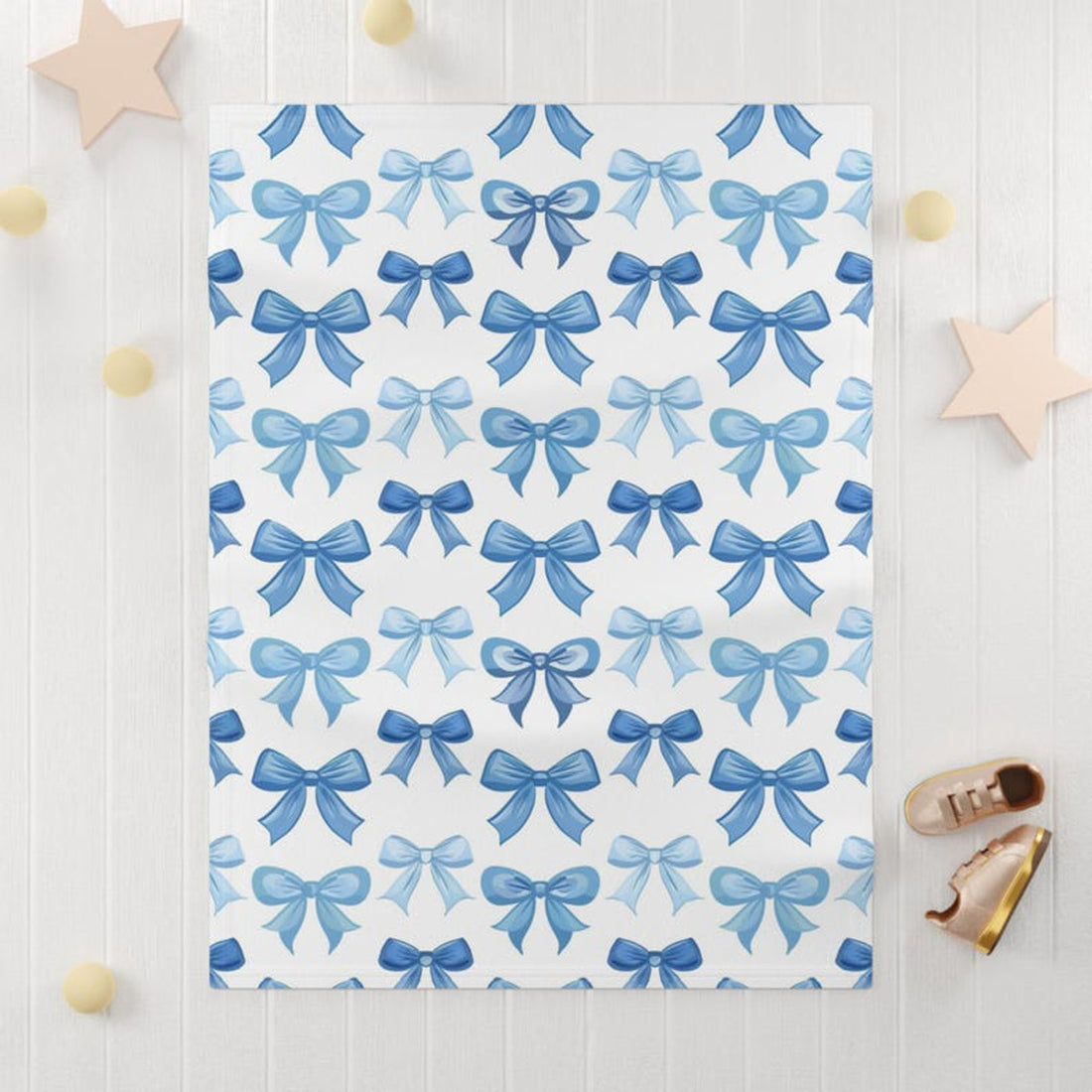 FUNSTUFFPRINT soft fleece baby blanket blue coquette bows, nursery decor for baby boy, cute christmas gift for new mom, baby shower gift boy, newborn
