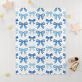 FUNSTUFFPRINT soft fleece baby blanket blue coquette bows, nursery decor for baby boy, cute christmas gift for new mom, baby shower gift boy, newborn