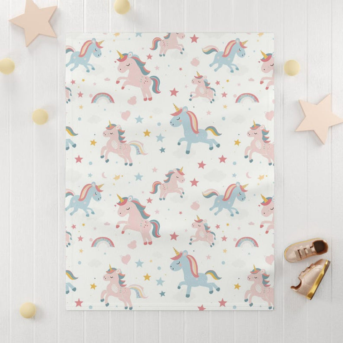FUNSTUFFPRINT soft fleece baby blanket, pink and blue unicorns and rainbows, nursery decor for baby girl, cute christmas gift for new mom, newborn baby