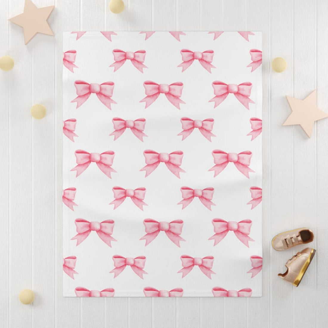 FUNSTUFFPRINT soft baby blanket pink coquette bows, nursery decor for girls, cute christmas gift for baby girls, newborn gift, baby shower gift girl
