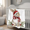 FUNSTUFFPRINT Woodland Bunny Christmas Blanket, Sherpa Blanket, Baby Girl Blanket, Christmas Gift, Velveteen Blanket, New Mom Gift, Bunny Baby Blankets