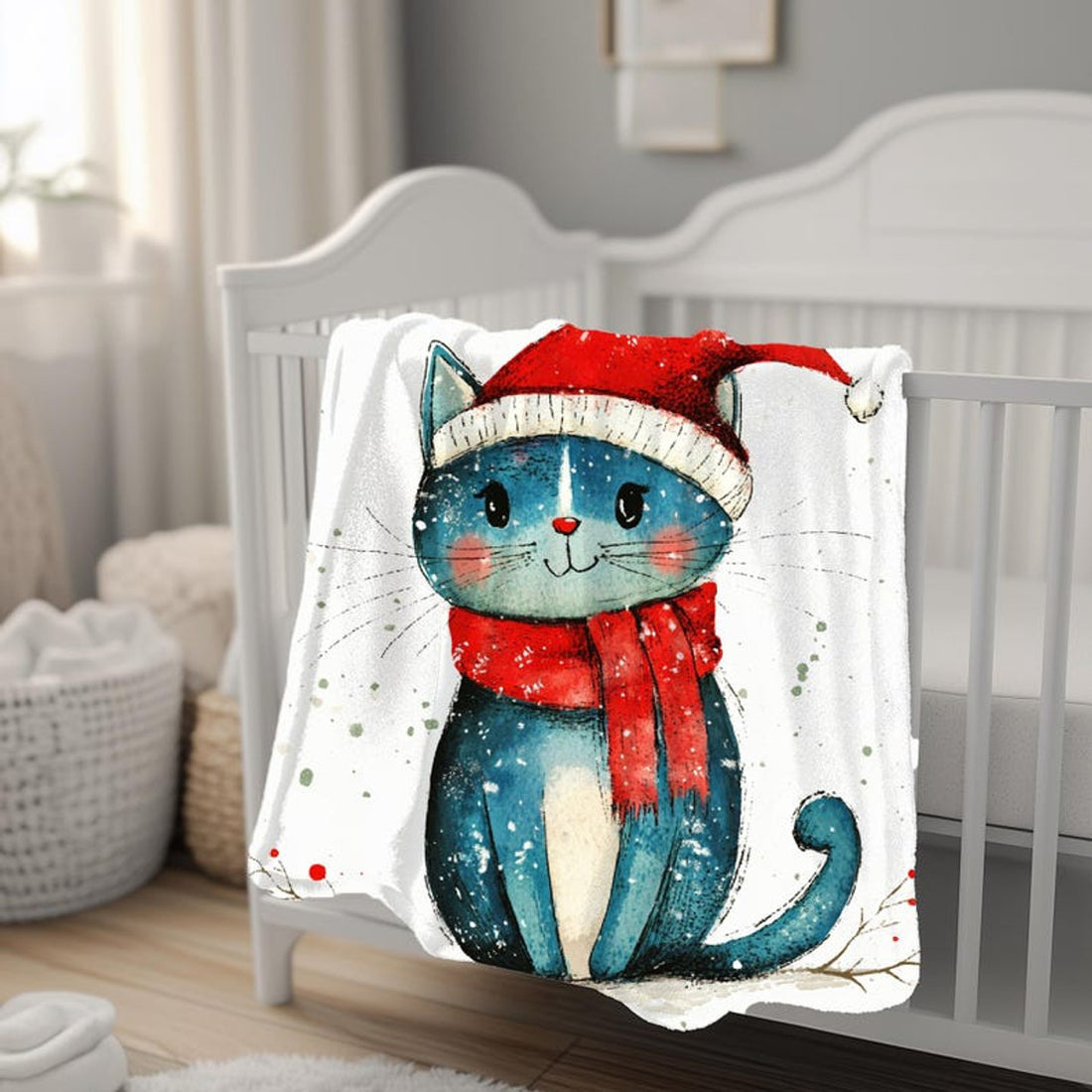 FUNSTUFFPRINT Christmas Cat Girl Blanket, Baby Girl Blanket, New Mom Gift, Baby Velveteen Blanket, Sherpa Blanket, Christmas Gift, Christmas Blankets