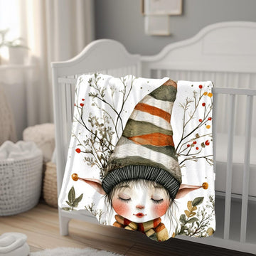 FUNSTUFFPRINT Christmas Elf Baby Blanket, Newborn Christmas Swaddle, Baby Boy Blanket, New Mom Gift , Sherpa Blanket, Velveteen Blanket, Christmas Blanket