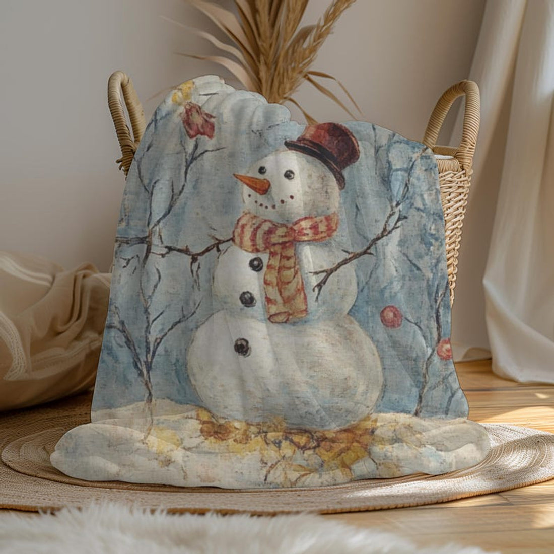 FUNSTUFFPRINT Snowman Christmas Velveteen Blanket, Winter Holiday Cozy Gift, Soft Festive Aesthetic Throw, Christmas Plush Blanket, Holiday Home Decor