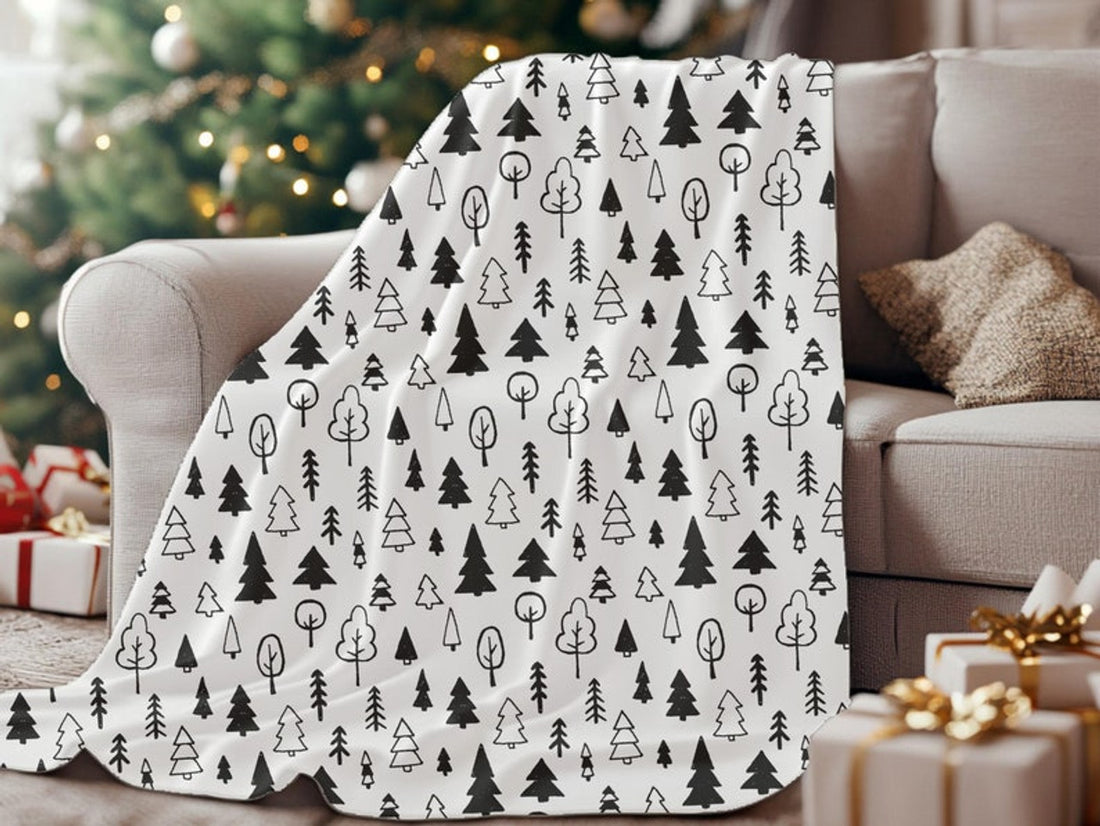 FUNSTUFFPRINT Christmas Blanket| Woodland Forest Tree Blanket| Forest Decor| Cozy Fleece Winter Blanket |Decorative Sofa Armchair Blanket |Camping Blanket