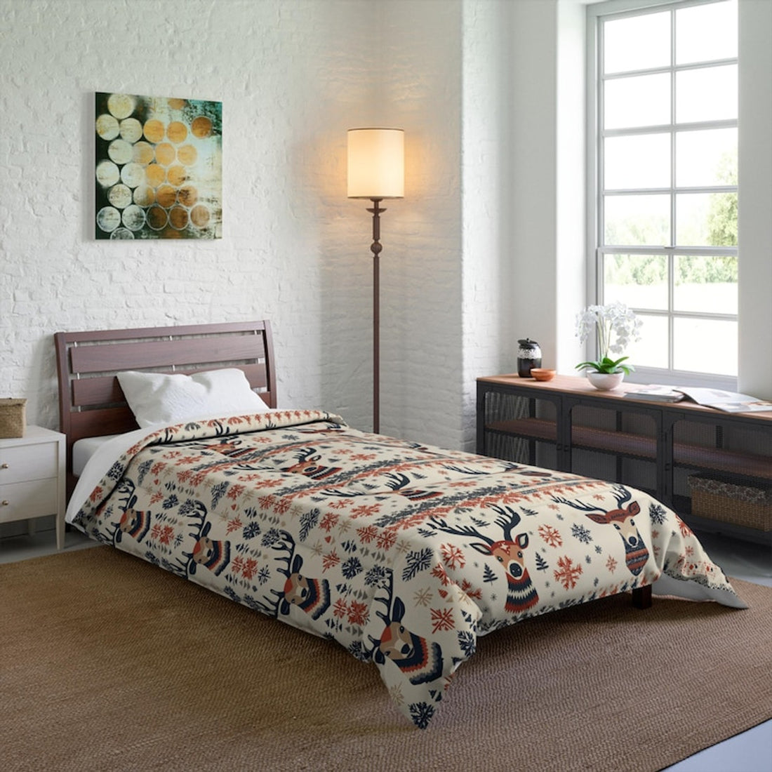 FUNSTUFFPRINT Scandinavian Style Comforter for Bed, Scandinavian Home Decor, Nordic Decor, Norwegian Home Decor, Folk Art Blanket, Scandinavian Blanket