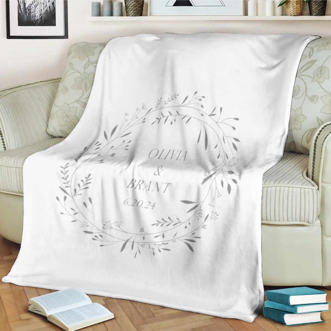 FUNSTUFFPRINT Wildflowers blanket Wedding gift, wedding blanket customized wedding gift for bride groom personalized anniversary gift grey minimalist wife