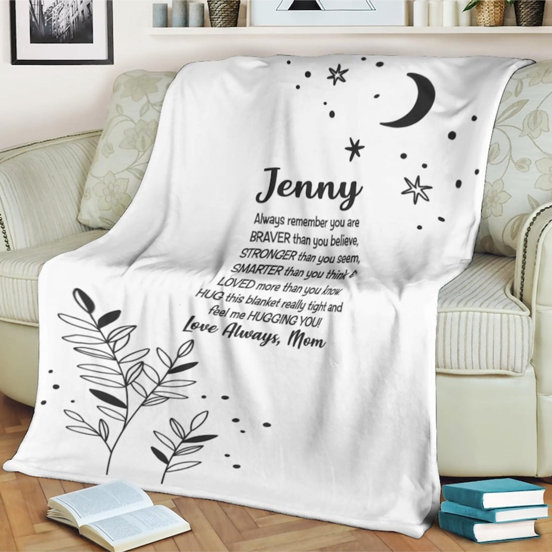 FUNSTUFFPRINT Moon minimalist blanket daughter gifts from mom personalized daughter blanket custom best daughter gift from mom dad inspirational daughter