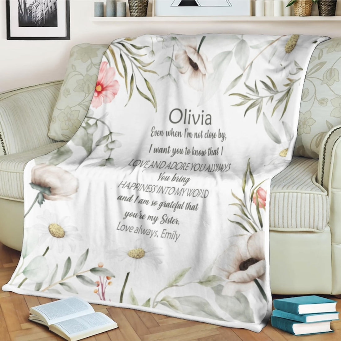 FUNSTUFFPRINT Flower blanket Sister gifts from sister personalized blanket seester personalized gift from sister brother love gifts custom sis sister