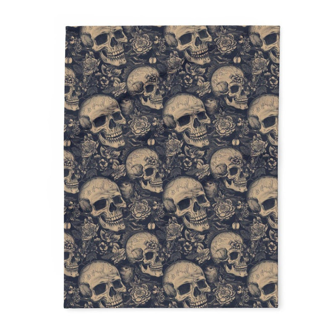 FUNSTUFFPRINT Floral Skull Fleece Blanket, Vintage Goth Witchcore Bedding, Cozy Winter Home Decor, Halloween Throw, Soft Couch Cover, Unique Bedroom
