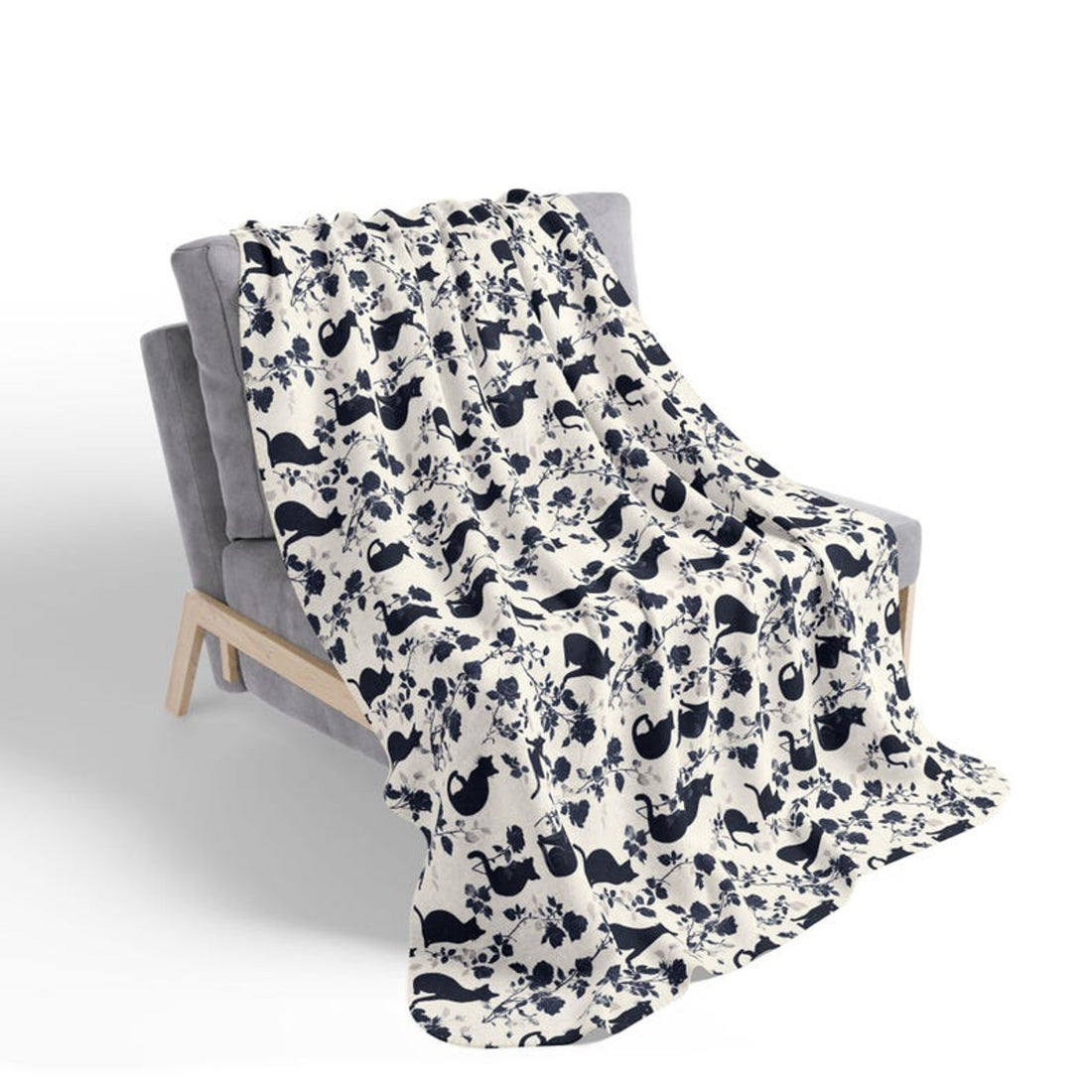 FUNSTUFFPRINT Floral Black Cat Sherpa Blanket - Soft Cozy Throw for Kids & Adults - Home Decor - Cute Cate Blanket Gift by