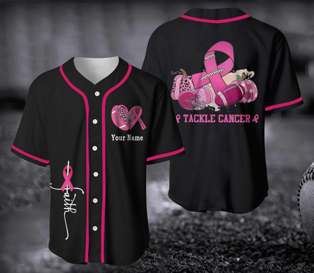 Cancer Awareness, Personalized Breast Cancer Awareness Baseball Jersey Shirt S-5XL