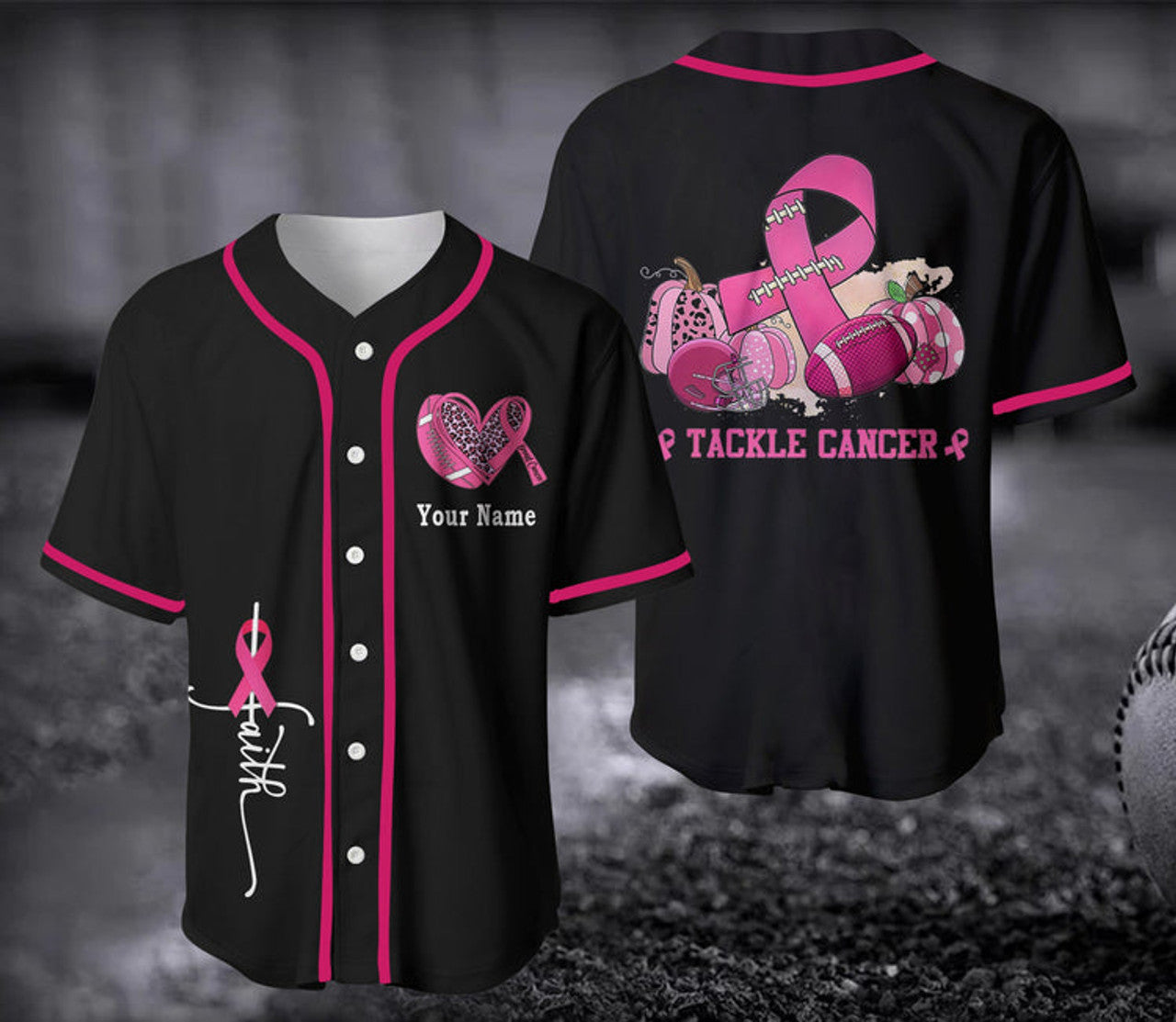 Cancer Awareness, Personalized Breast Cancer Awareness Baseball Jersey Shirt S-5XL