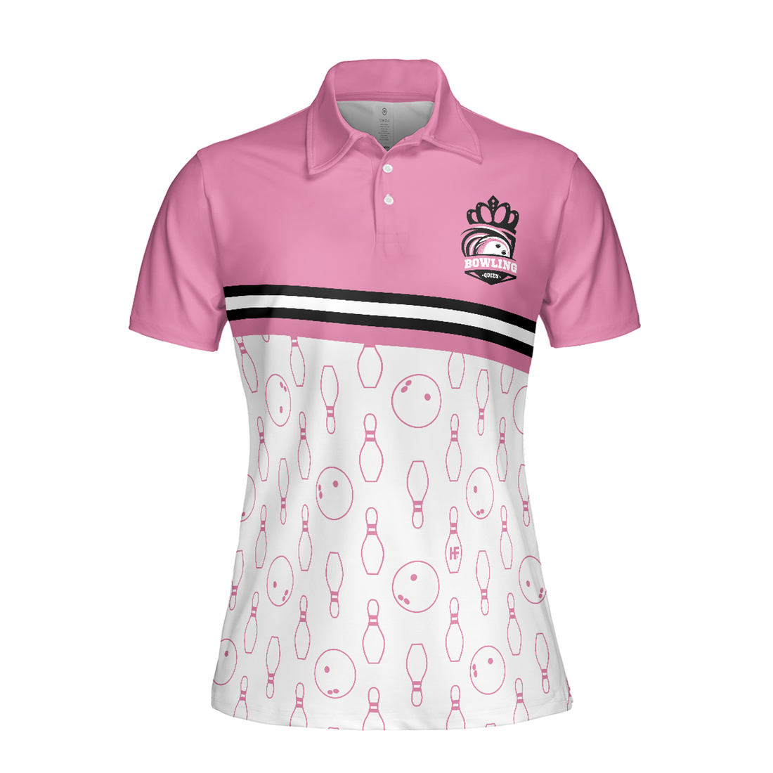 I'm A Classy Sassy Bowling Girl Bowling Short Sleeve Women Polo Shirt, Pink Bowling Ball And Pin Pattern Shirt For Ladies