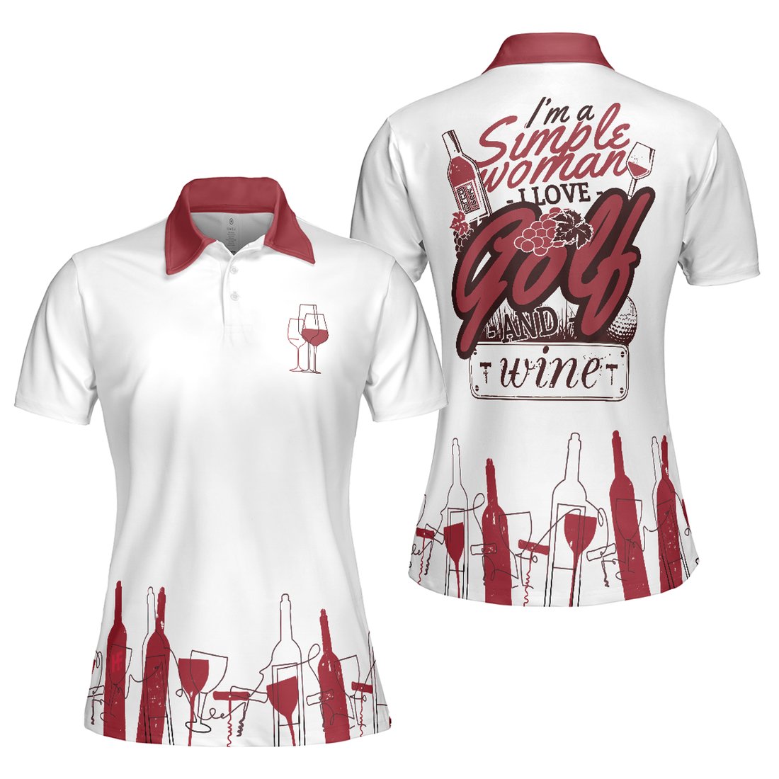 I'm A Simple Woman Short Sleeve Women Polo Shirt, Wine Golf Shirt For Ladies, Golf Gift For Wine Lovers