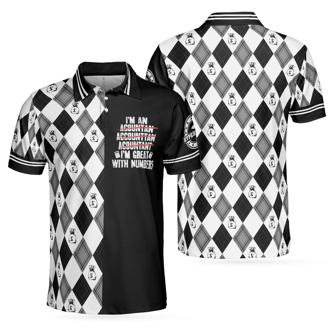 I'm An Accountant I'm Great With Numbers Polo Shirt, Argyle Pattern Accountant Shirt For Men