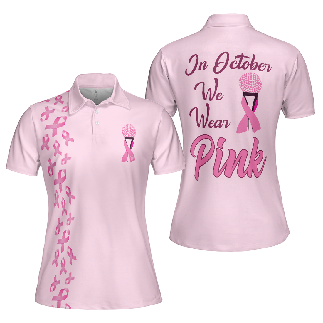 In October We Wear Pink Short Sleeve Women Polo Shirt