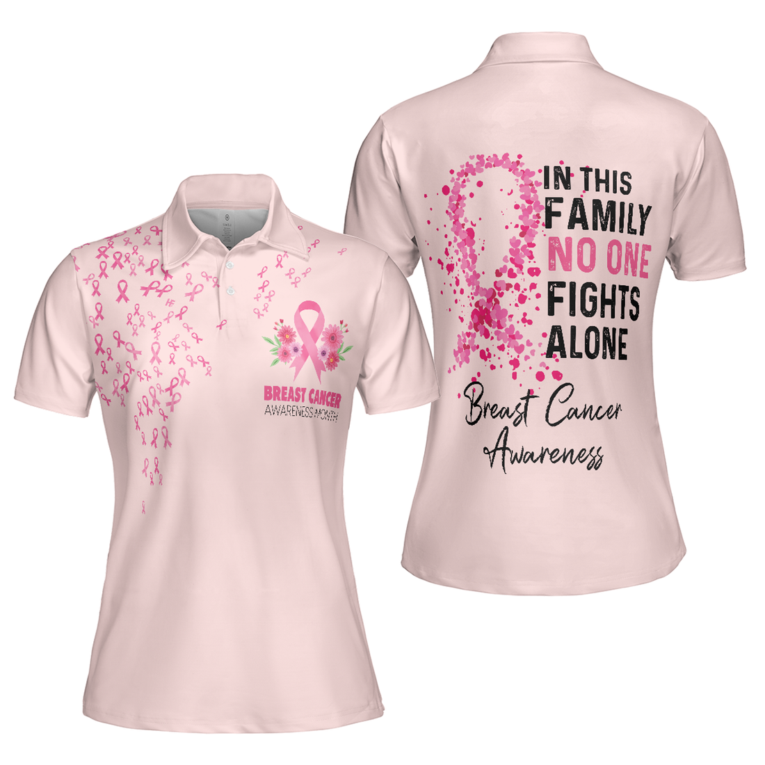 In This Family No One Fight Alone Breast Cancer Awareness Short Sleeve Women Polo Shirt
