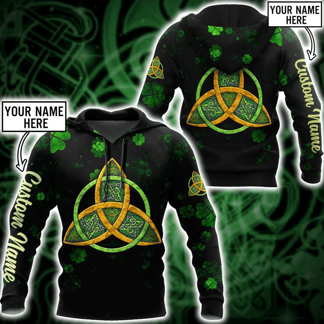 FUNSTUFFPRINT Irish St Patrick Day Celtic ISAU 3D Hoodie and Zip Hoodie