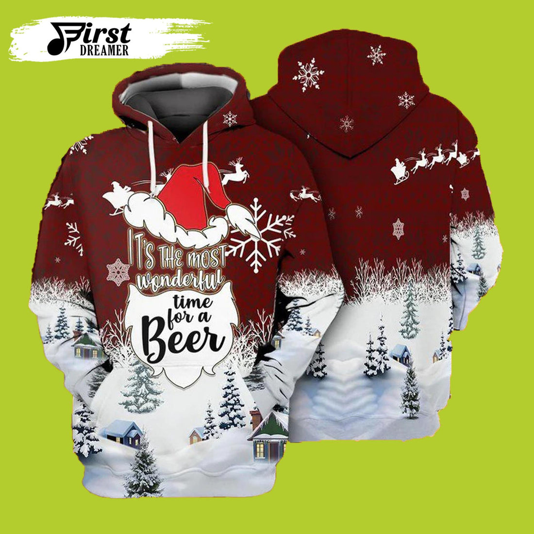 FUNSTUFFPRINT It’s The Most Wonderful Time For A Beer 3D Hoodie and Zip Hoodie
