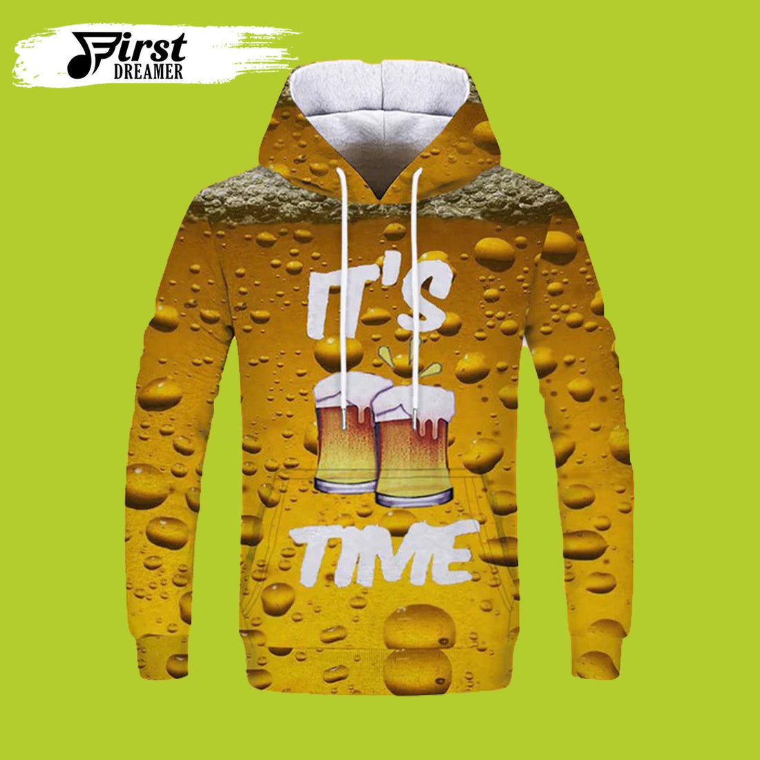 FUNSTUFFPRINT It’s Time 3D Beer Hoodies Digital Art 3D Hoodie and Zip Hoodie