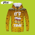 FUNSTUFFPRINT It’s Time 3D Beer Hoodies Digital Art 3D Hoodie and Zip Hoodie