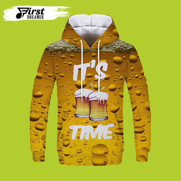 FUNSTUFFPRINT It’s Time 3D Beer Hoodies Digital Art 3D Hoodie and Zip Hoodie