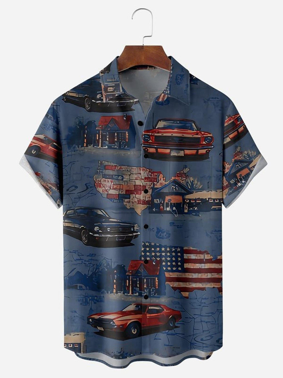 American Flag Car Chest Men's hawaiian Shirts