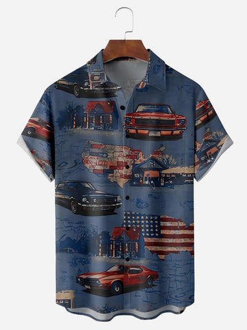 American Flag Car Chest Men's hawaiian Shirts